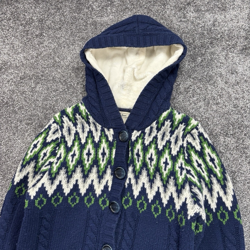 L.L.Bean Cardigan Sweater Women's Medium Lambswool Fair Isle Knit Hooded - Picture 3 of 9